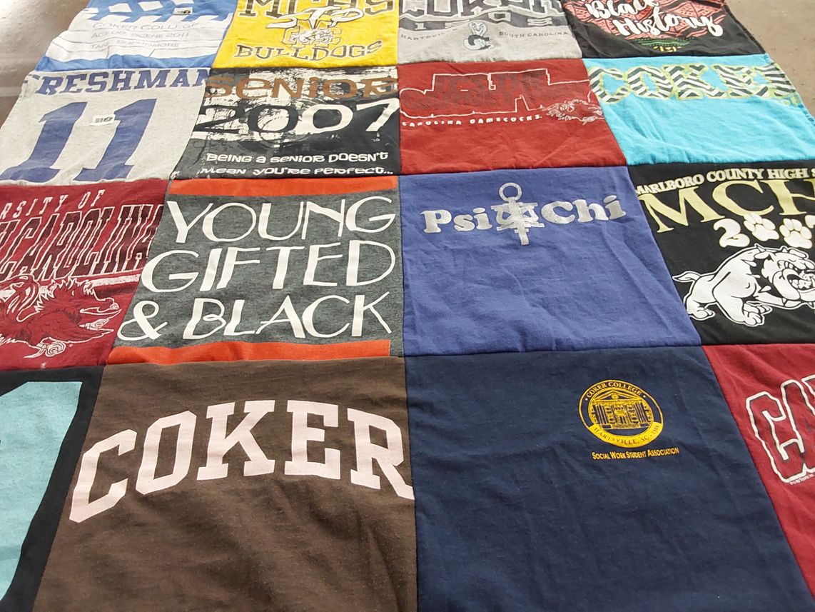 T-shirt quilt from university of south carolina, coker college by Kimberly from NC