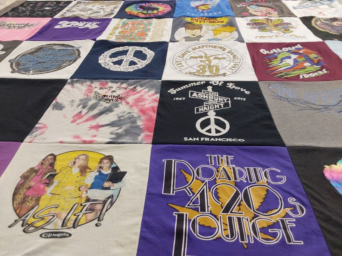 T-shirt quilt with music, pop culture themes by Angel from NY