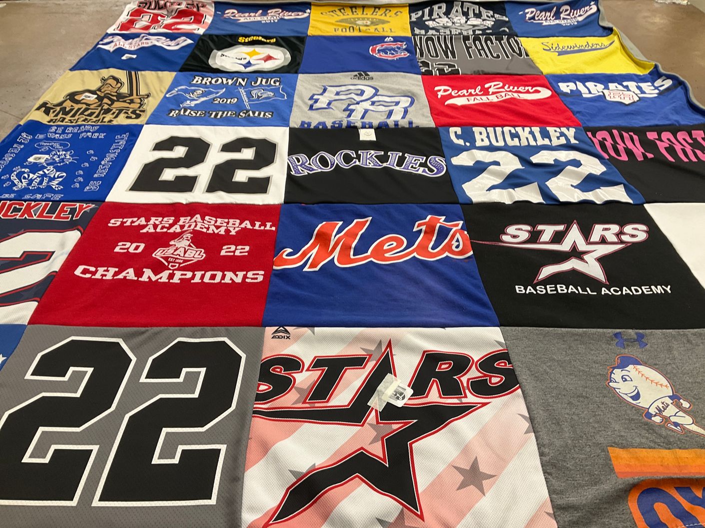 T-shirt quilt with baseball themes by Laura from NY