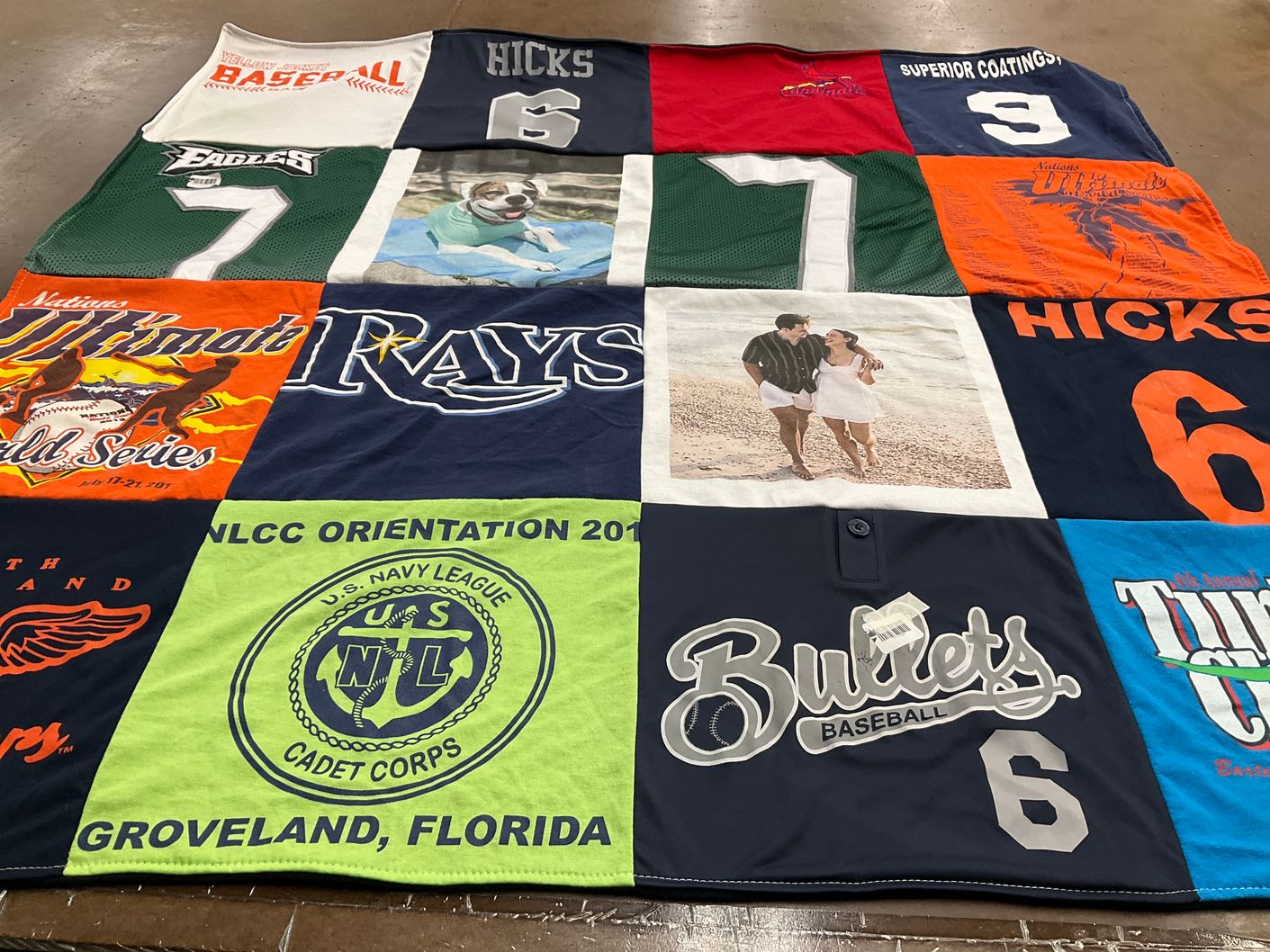 T-shirt quilt with baseball, sports themes by Jaimie from FL