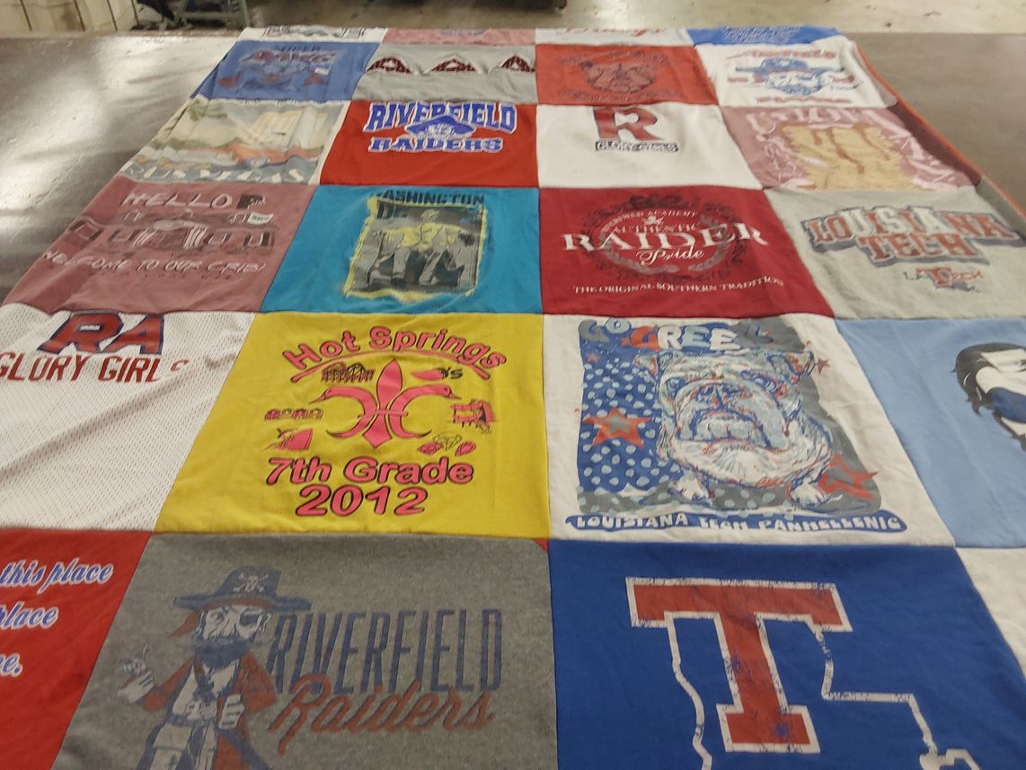 T-shirt quilt from riverfield academy, louisiana tech university by Pam from LA