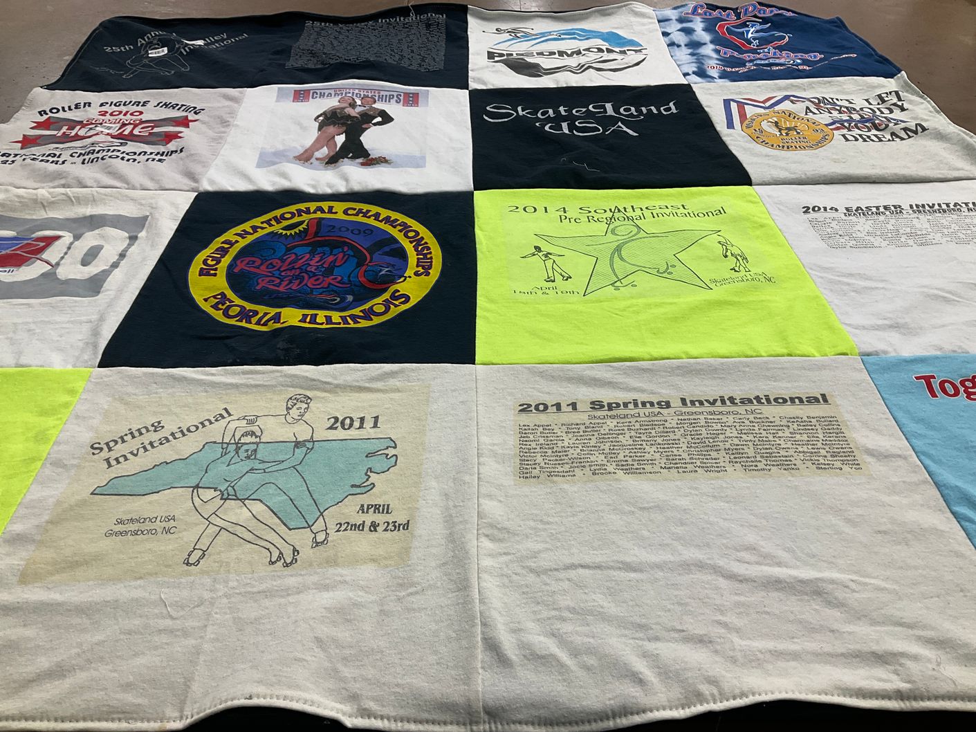 T-shirt quilt with roller skating, figure skating themes by Brittany from NC
