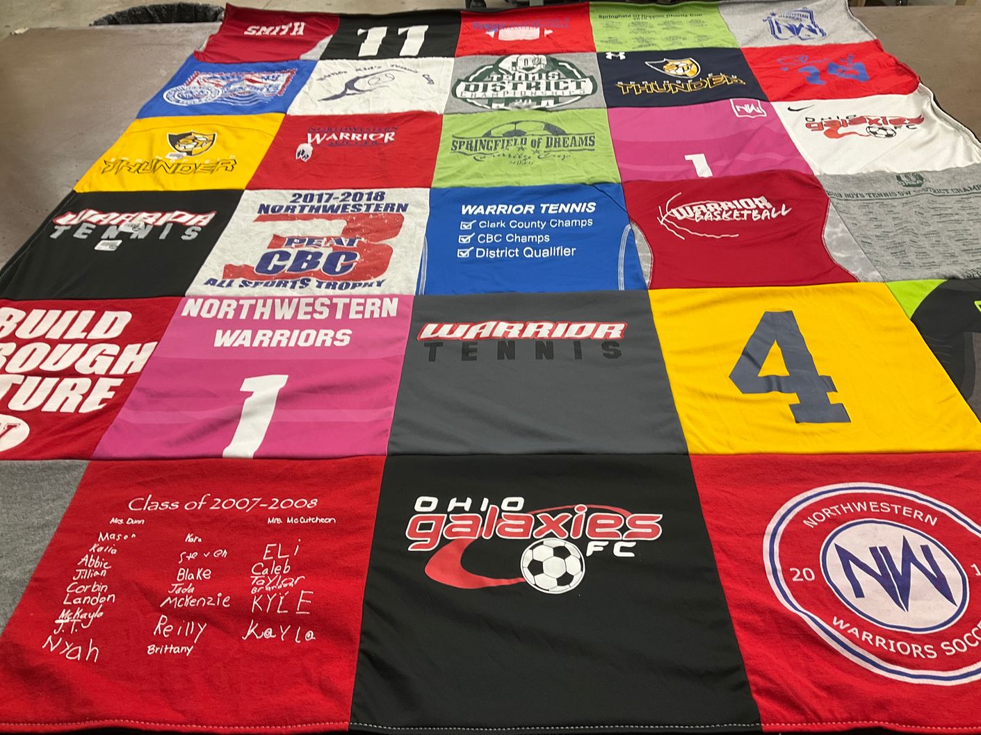 T-shirt quilt featuring northwestern warriors, ohio galaxies fc by Lori from OH
