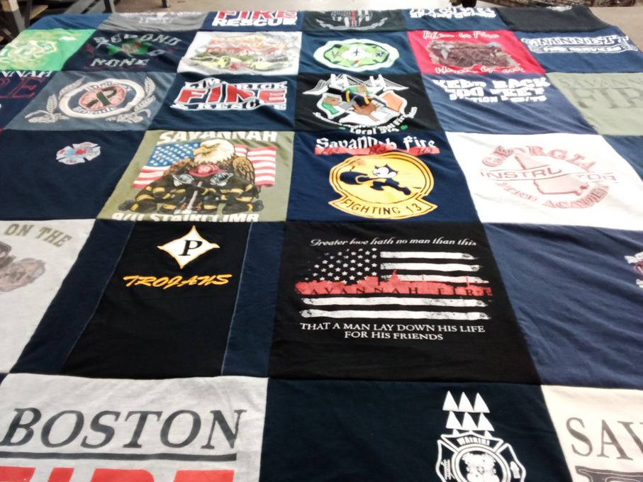 T-shirt quilt featuring savannah fire department, trojans by Michael from GA