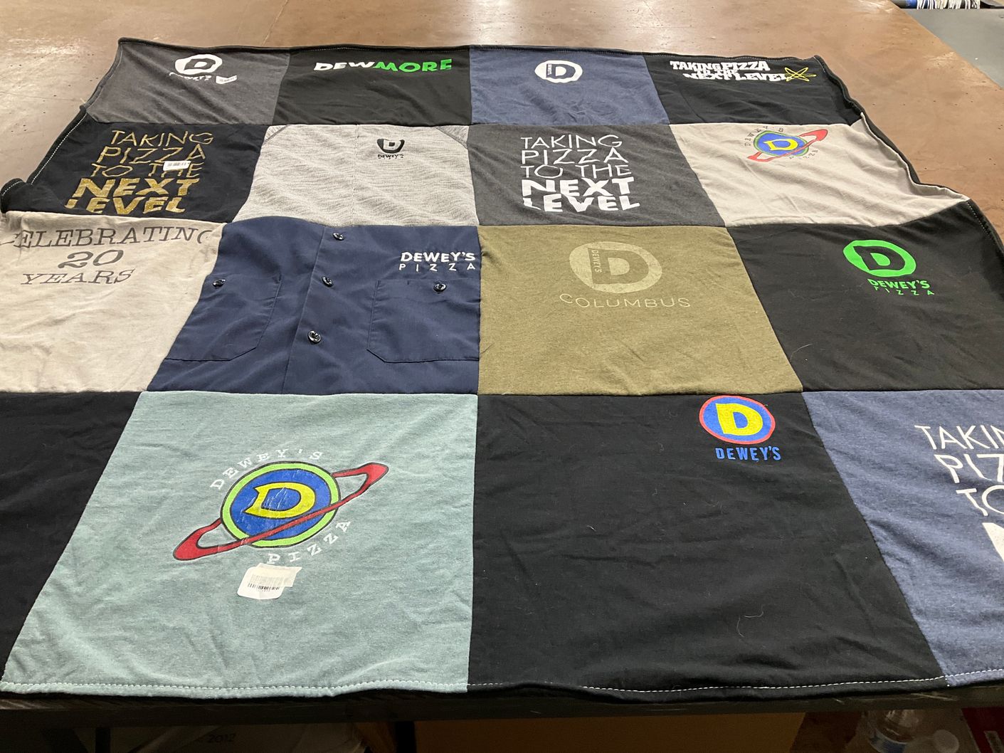 T-shirt quilt with pizza, food themes by Kelsey from OH