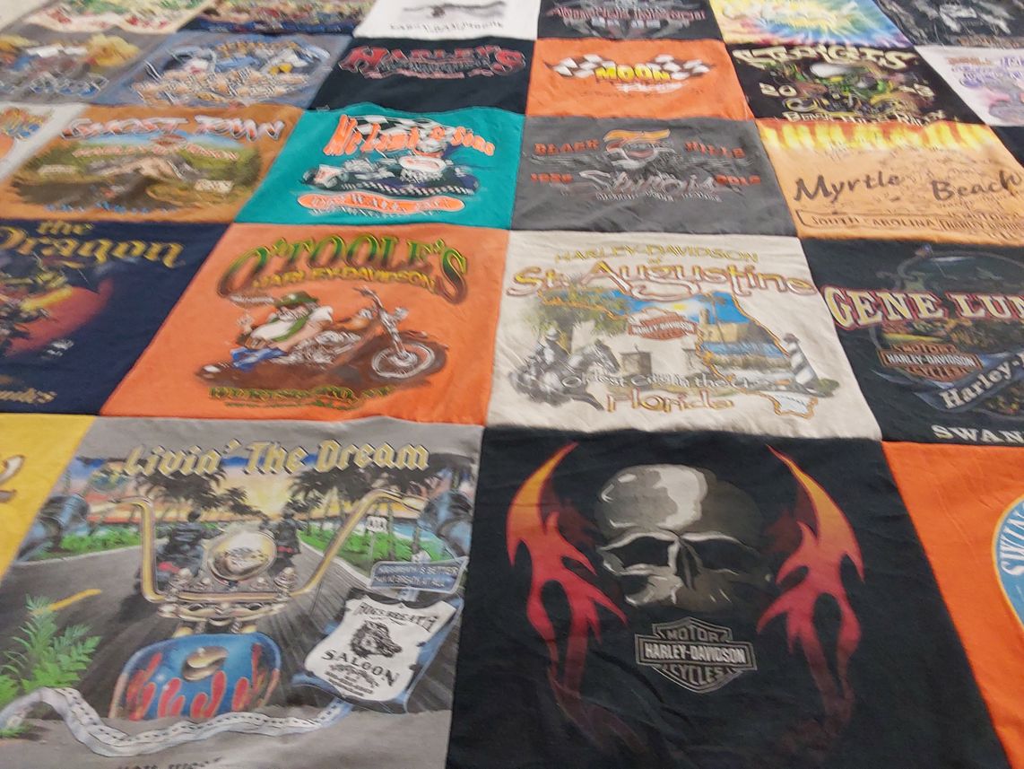 T-shirt quilt with motorcycles, beach themes by Cortney from NC