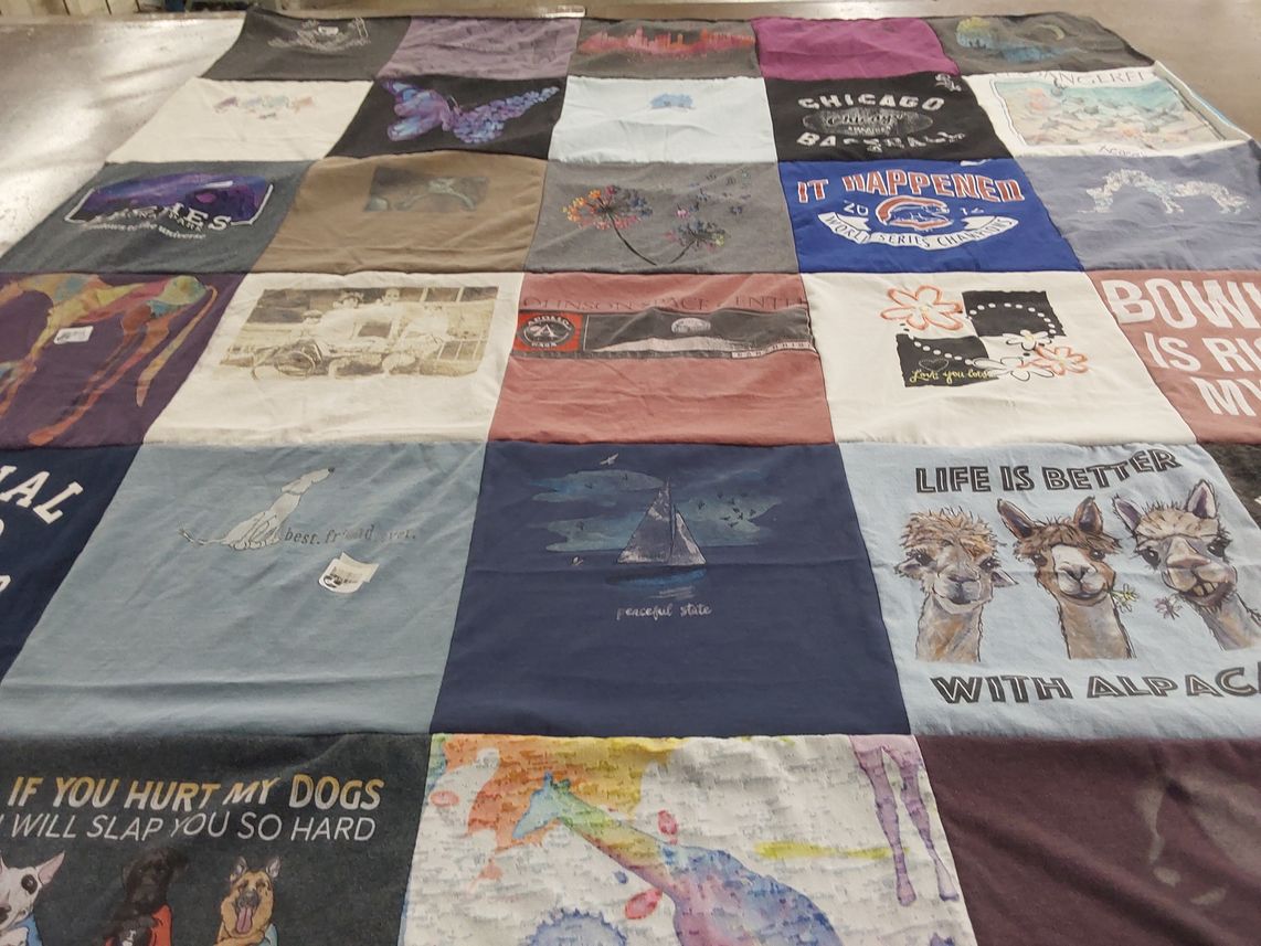 T-shirt quilt with dogs, alpacas themes by Kendra from TX