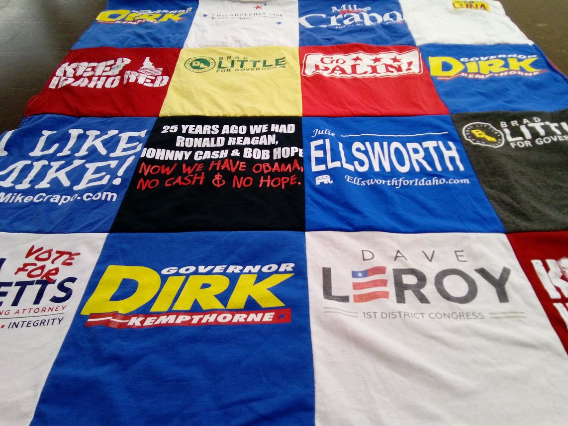 T-shirt quilt with politics themes by Jacqui from ID