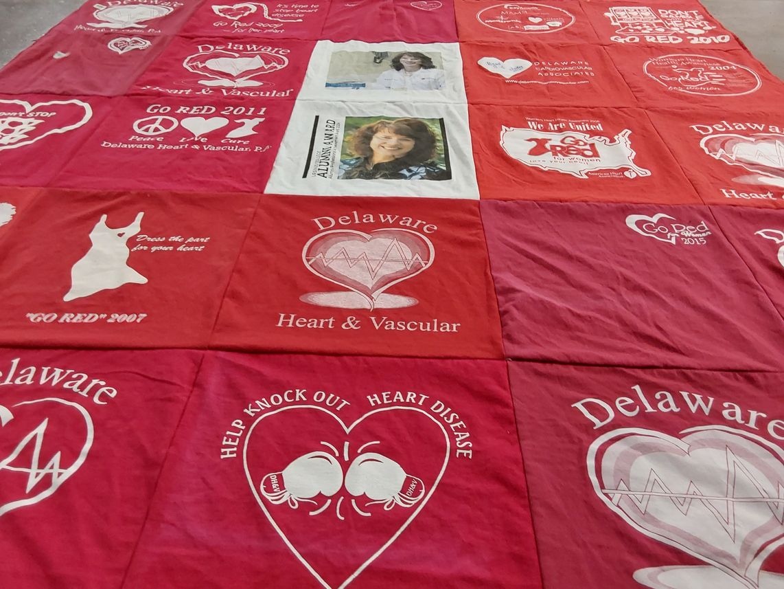T-shirt quilt with health, heart health themes by Jessica from DE