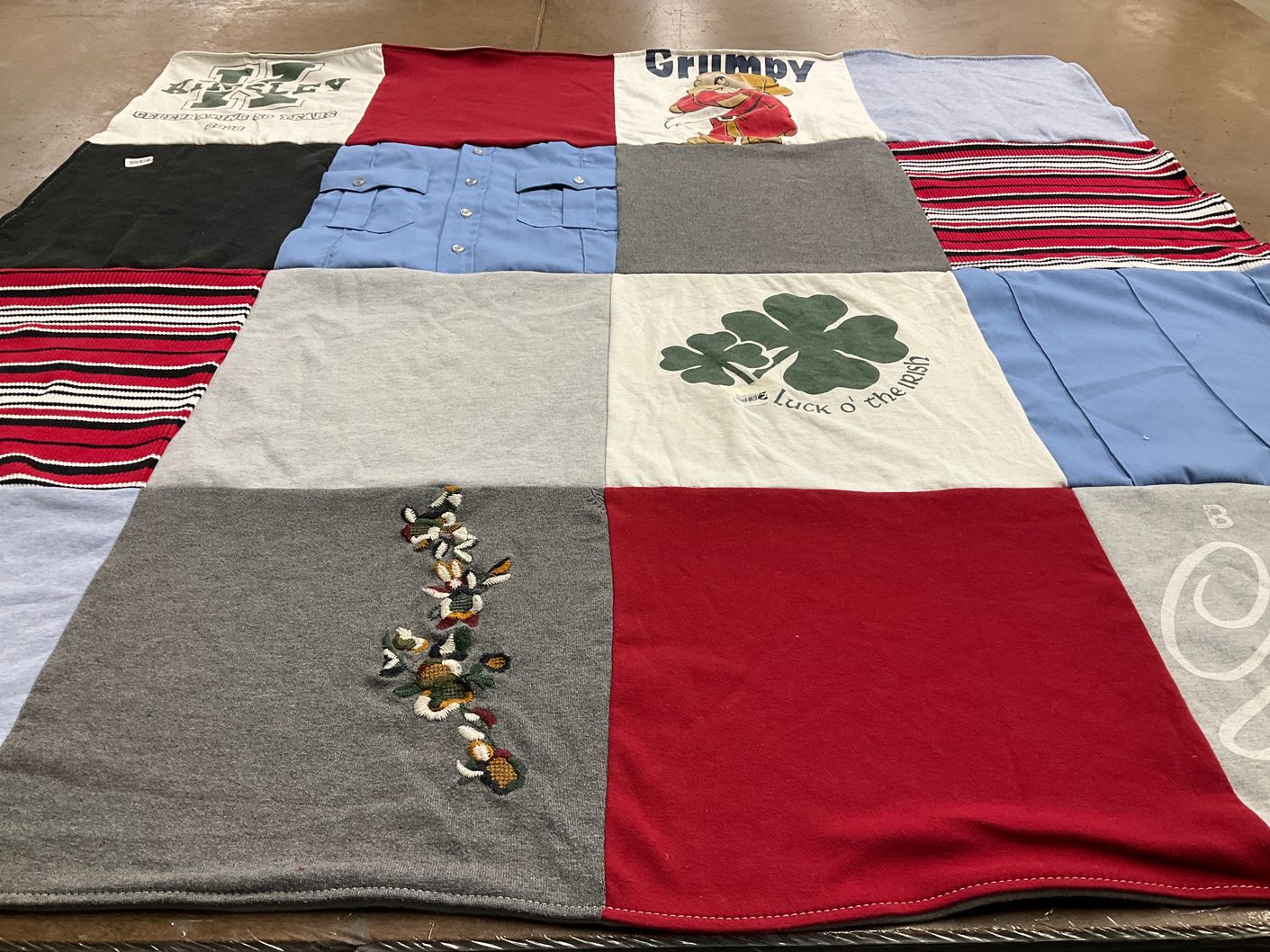 T-shirt quilt with quilting themes by Meaghan from NY