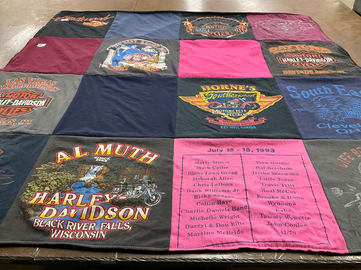 T-shirt quilt with motorcycles, music themes by Josie from OH
