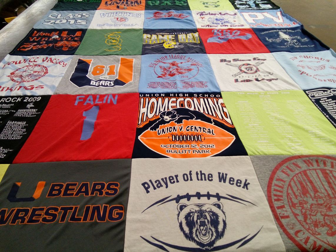 T-shirt quilt featuring u bears wrestling, vikings by Tabitha from VA