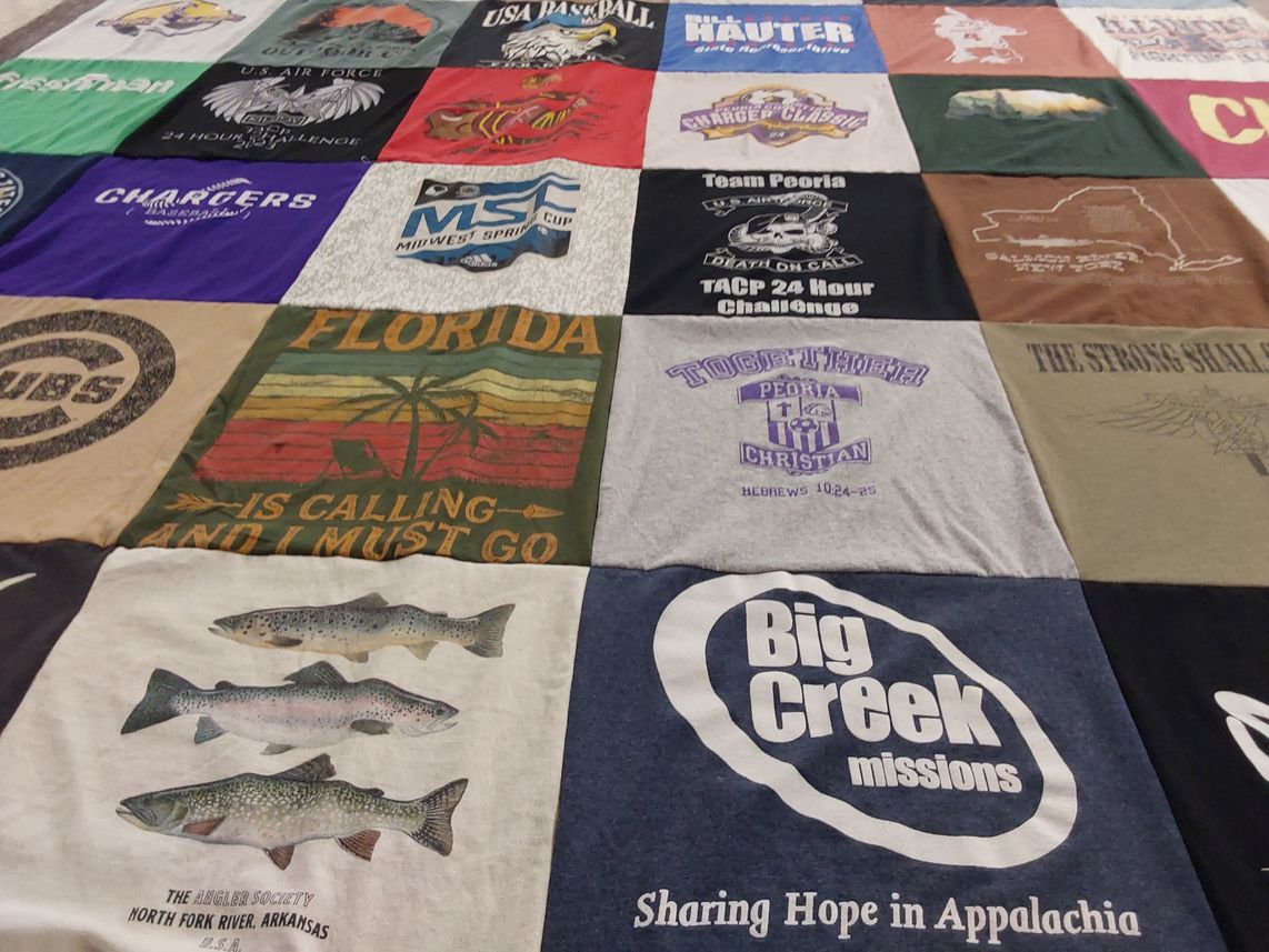 T-shirt quilt featuring chargers by Tobey from IL