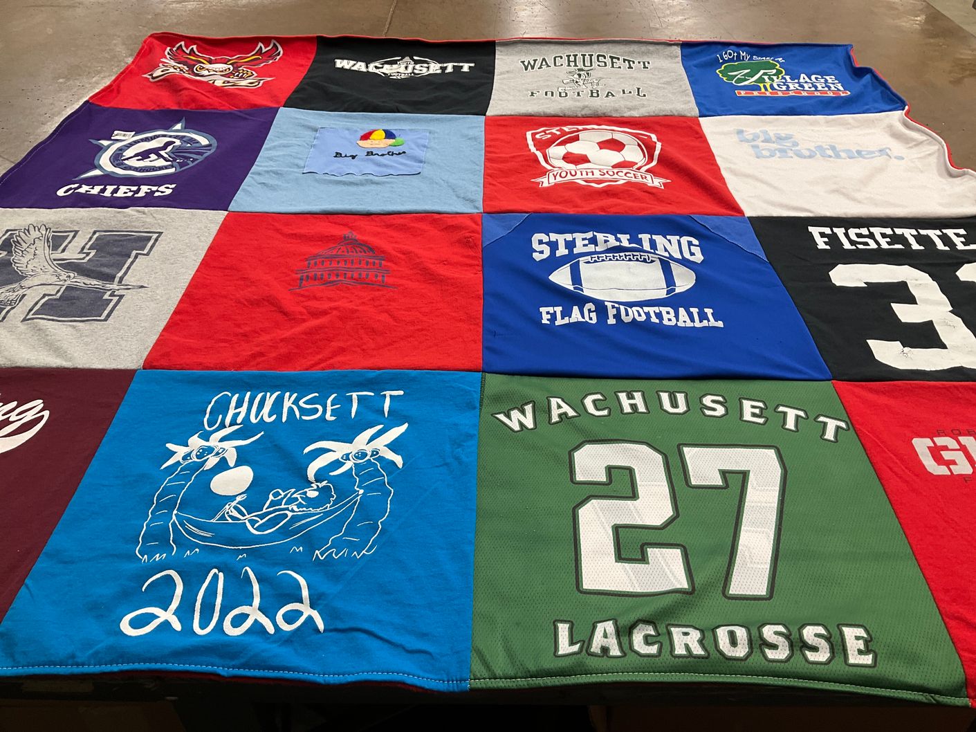 T-shirt quilt featuring wachusett regional high school lacrosse, wachusett regional high school football by Kara from MA