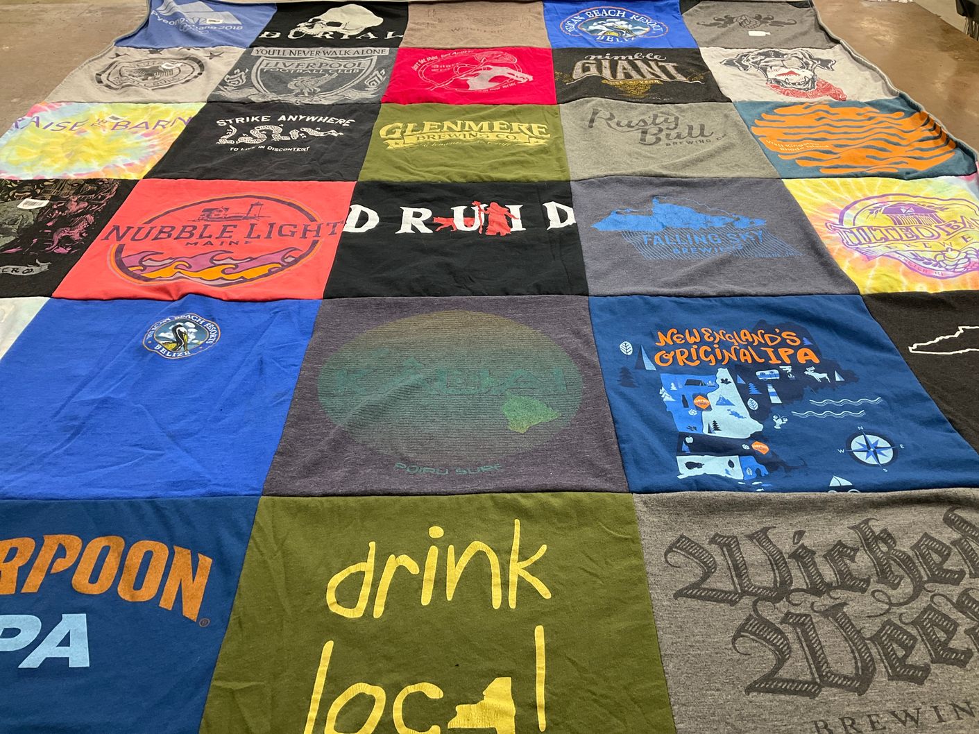 T-shirt quilt with craft beer, brewing themes by Ruth from NY