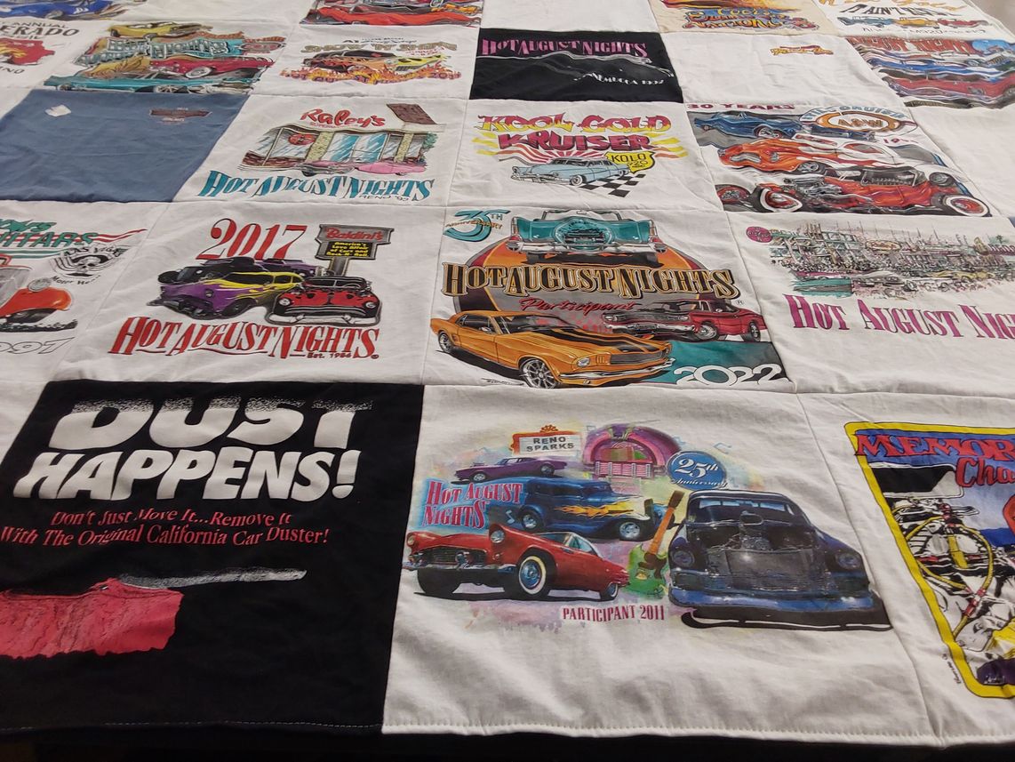 T-shirt quilt with cars, car shows themes by Jamie from NV