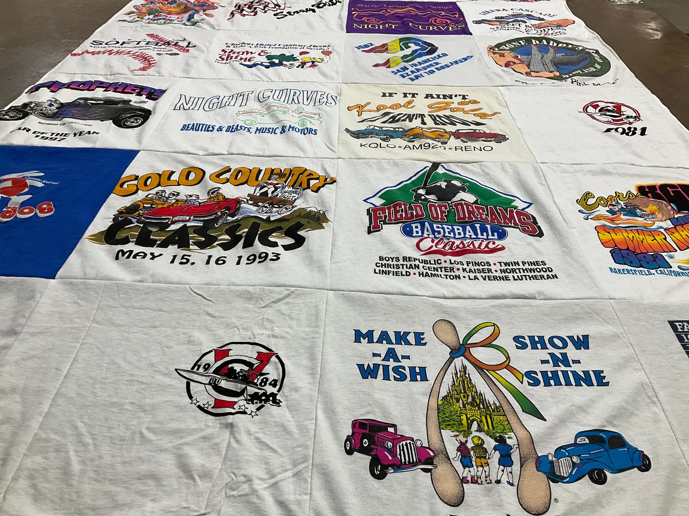T-shirt quilt with cars, music themes by Jamie from NV
