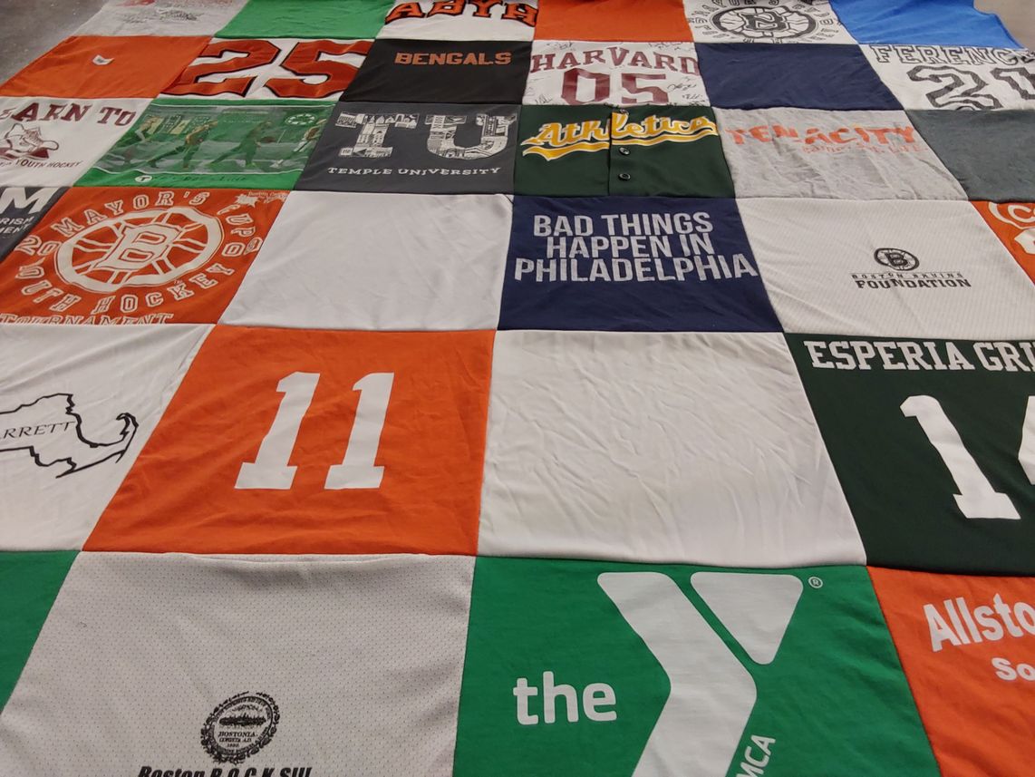T-shirt quilt from temple university, harvard university by Siobhan from MA