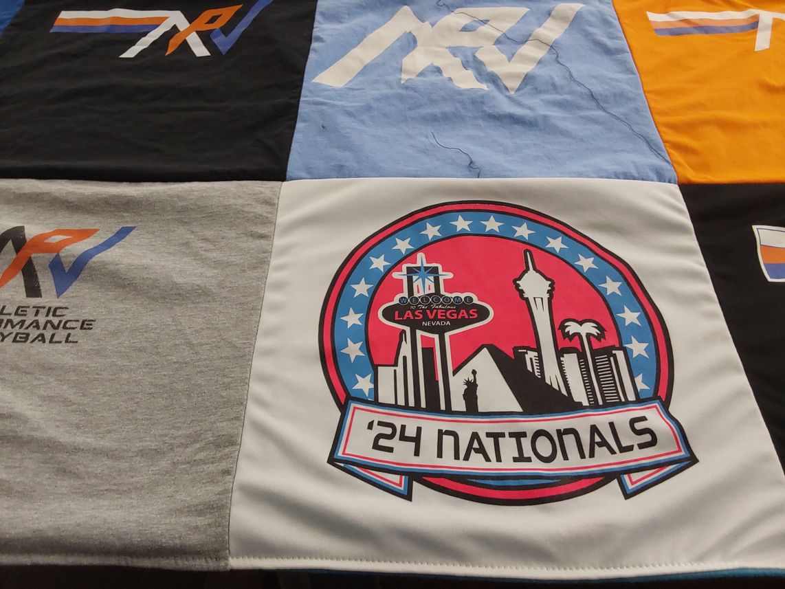 T-shirt quilt with sports, volleyball themes by Nicholas from TX