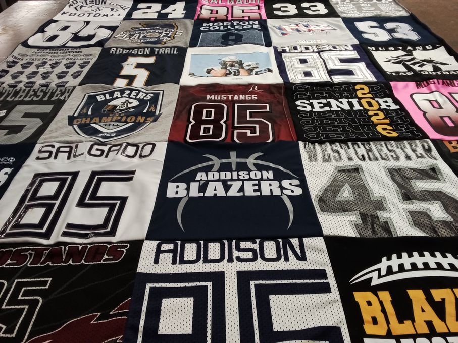T-shirt quilt featuring mustangs, blazers by Janine from IL
