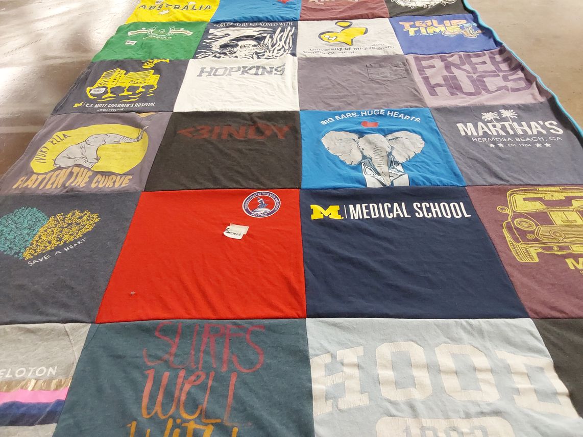 T-shirt quilt from university of michigan medical school, johns hopkins university by Angela from MI