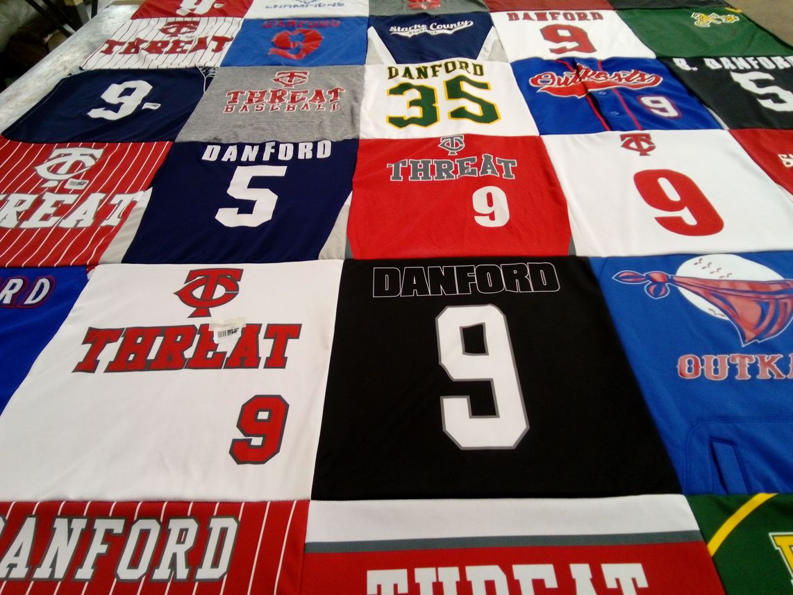 T-shirt quilt with baseball themes by Lindsey from IN