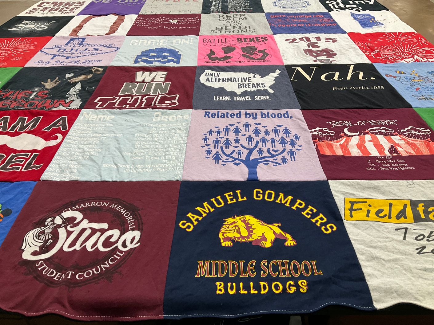 T-shirt quilt from samuel gompers middle school by Kiana from CA