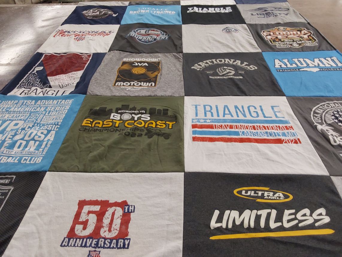 T-shirt quilt with volleyball themes by Angela from NC