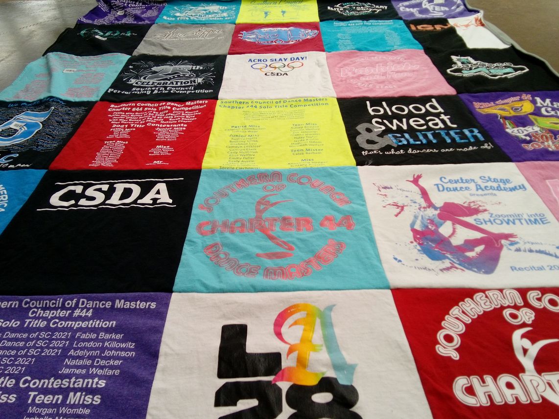 T-shirt quilt with dance, performance themes by Erin from SC