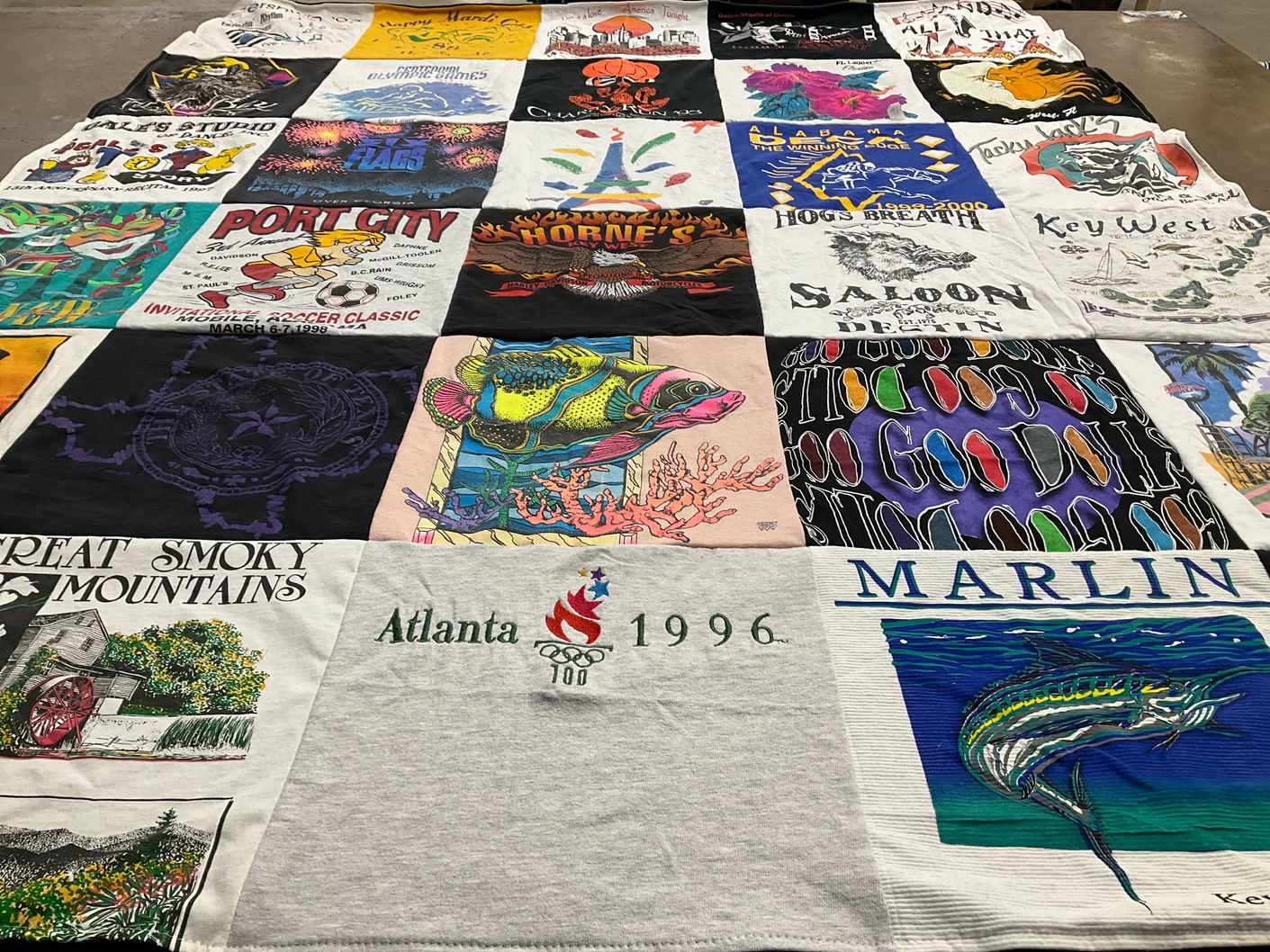 T-shirt quilt with outdoor recreation, travel themes by Annette from AL