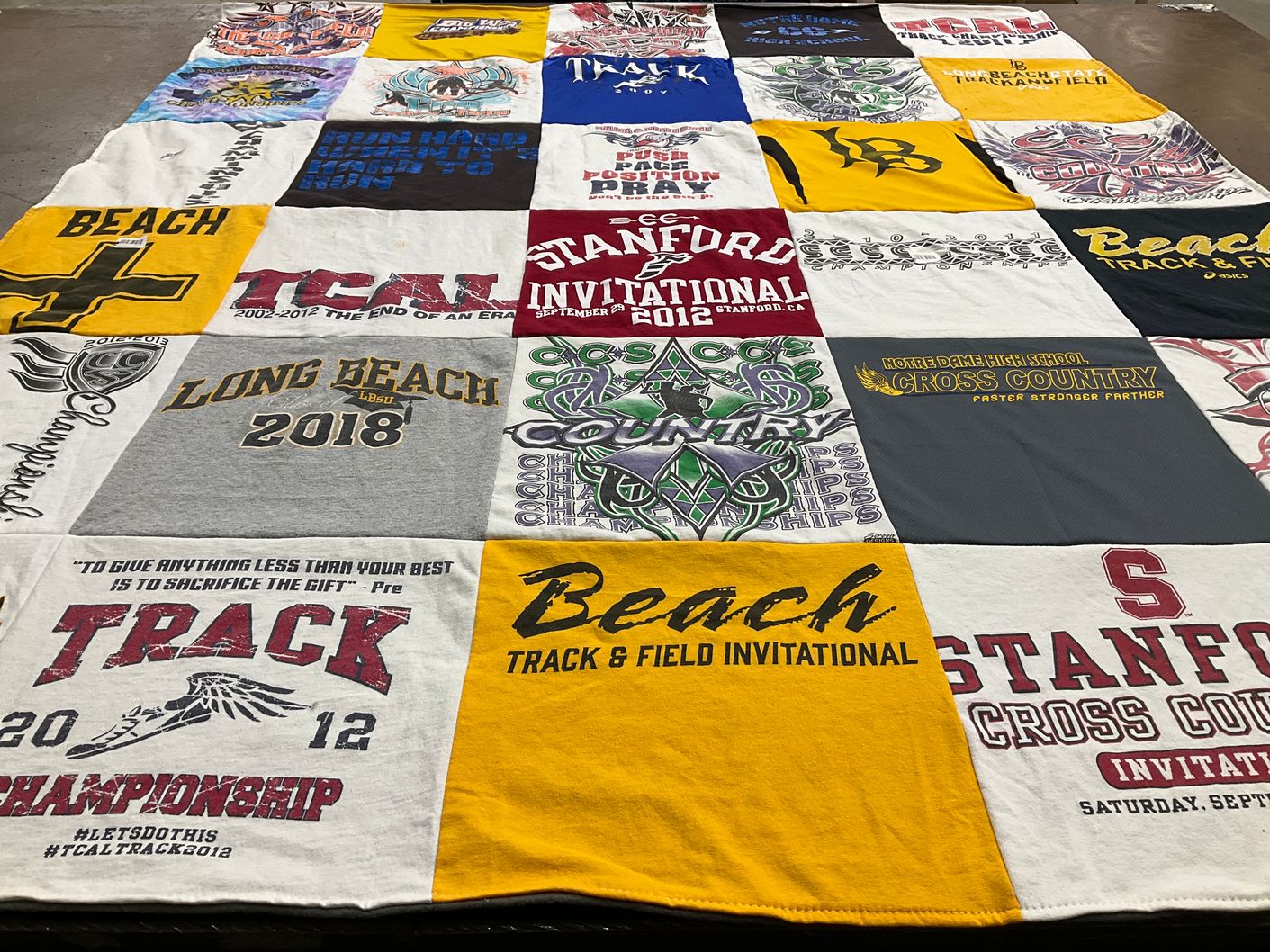 T-shirt quilt from stanford university, long beach state university by Andrea from CA