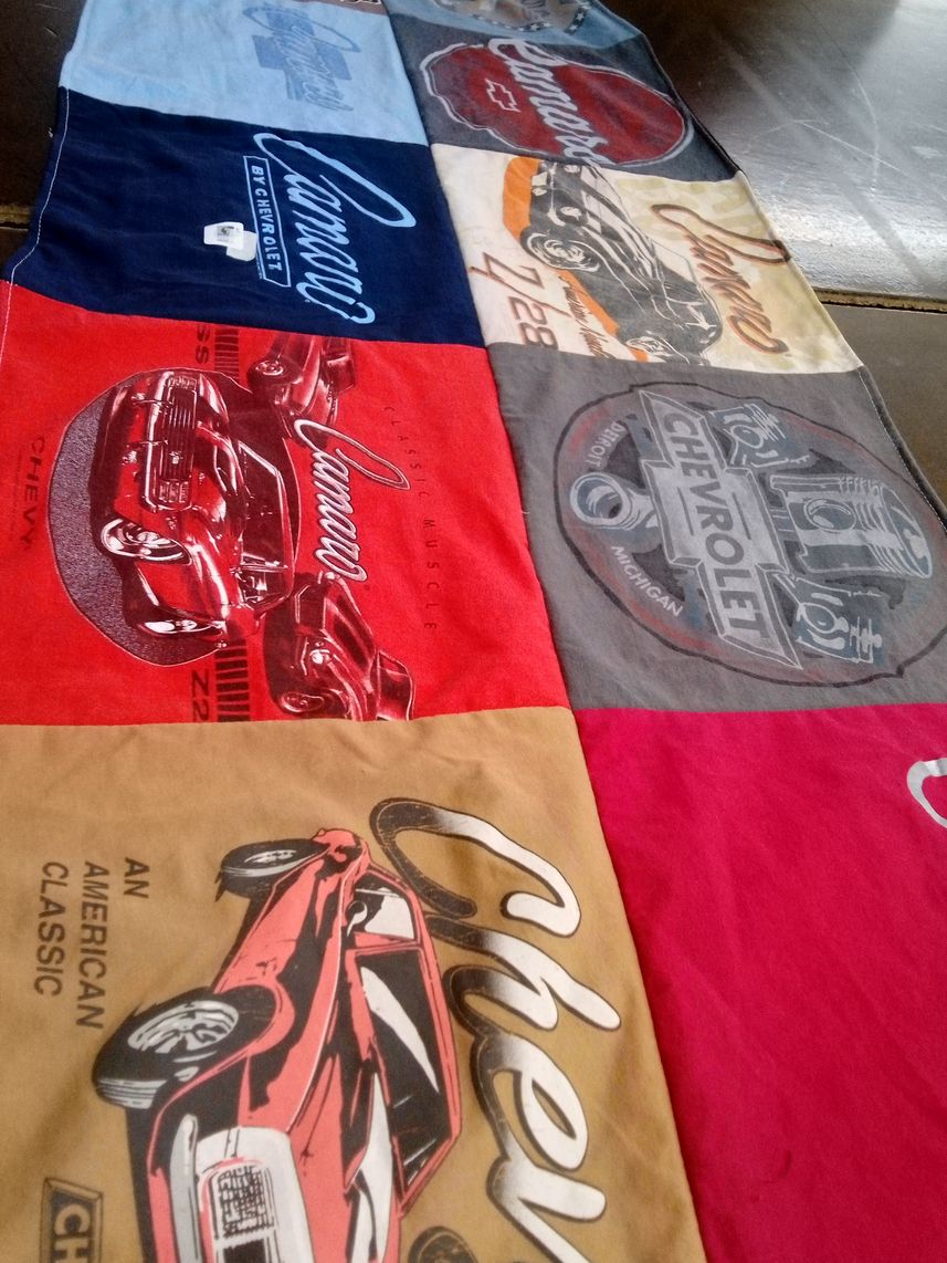 T-shirt quilt with cars, automobiles themes by Nancy from IL