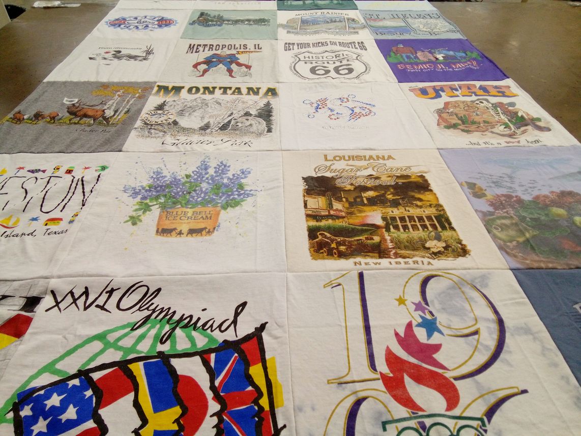 T-shirt quilt with travel, regional festivals themes by Eileen from TX