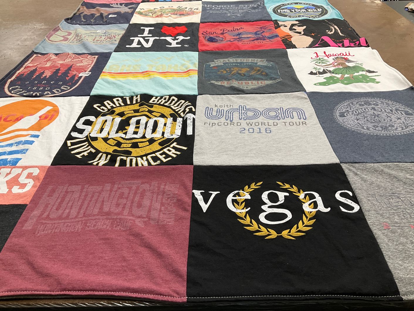 T-shirt quilt with music, concerts themes by Angela from TX