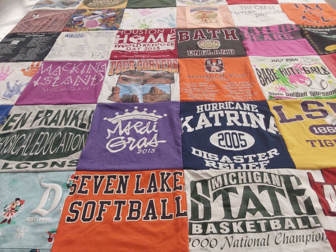 T-shirt quilt from michigan state university, franklin high school by Steven from TX