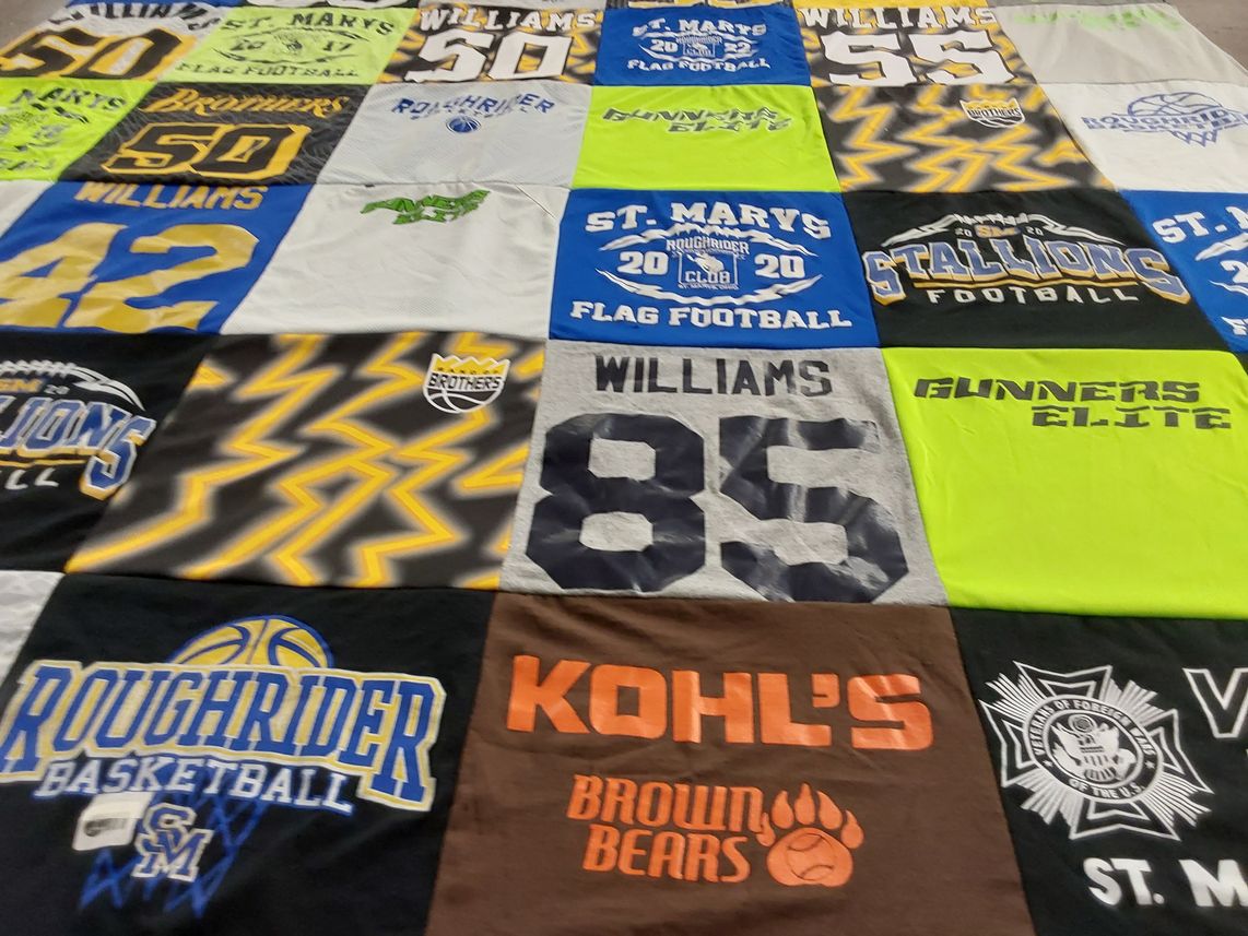 T-shirt quilt featuring williams roughriders, st. mary's stallions by rebecca from OH