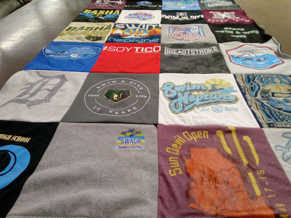 T-shirt quilt featuring swim and dive team by Melissa from AZ