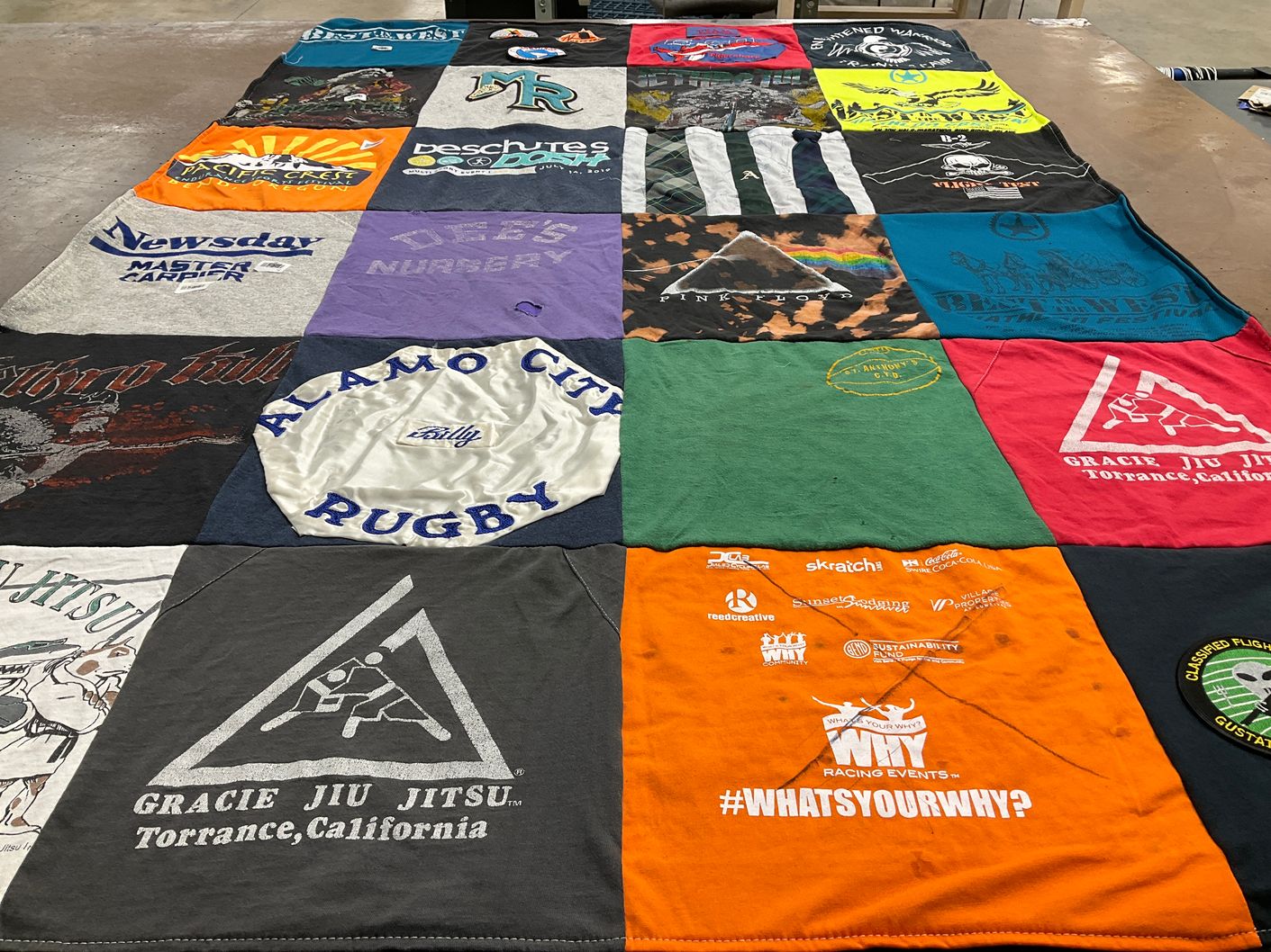 T-shirt quilt with rugby, judo themes by Catherine from OR