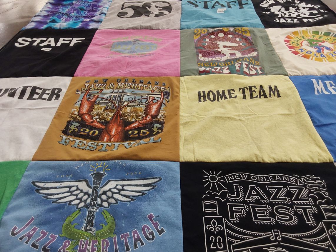 T-shirt quilt with music, jazz themes by Dixie from LA