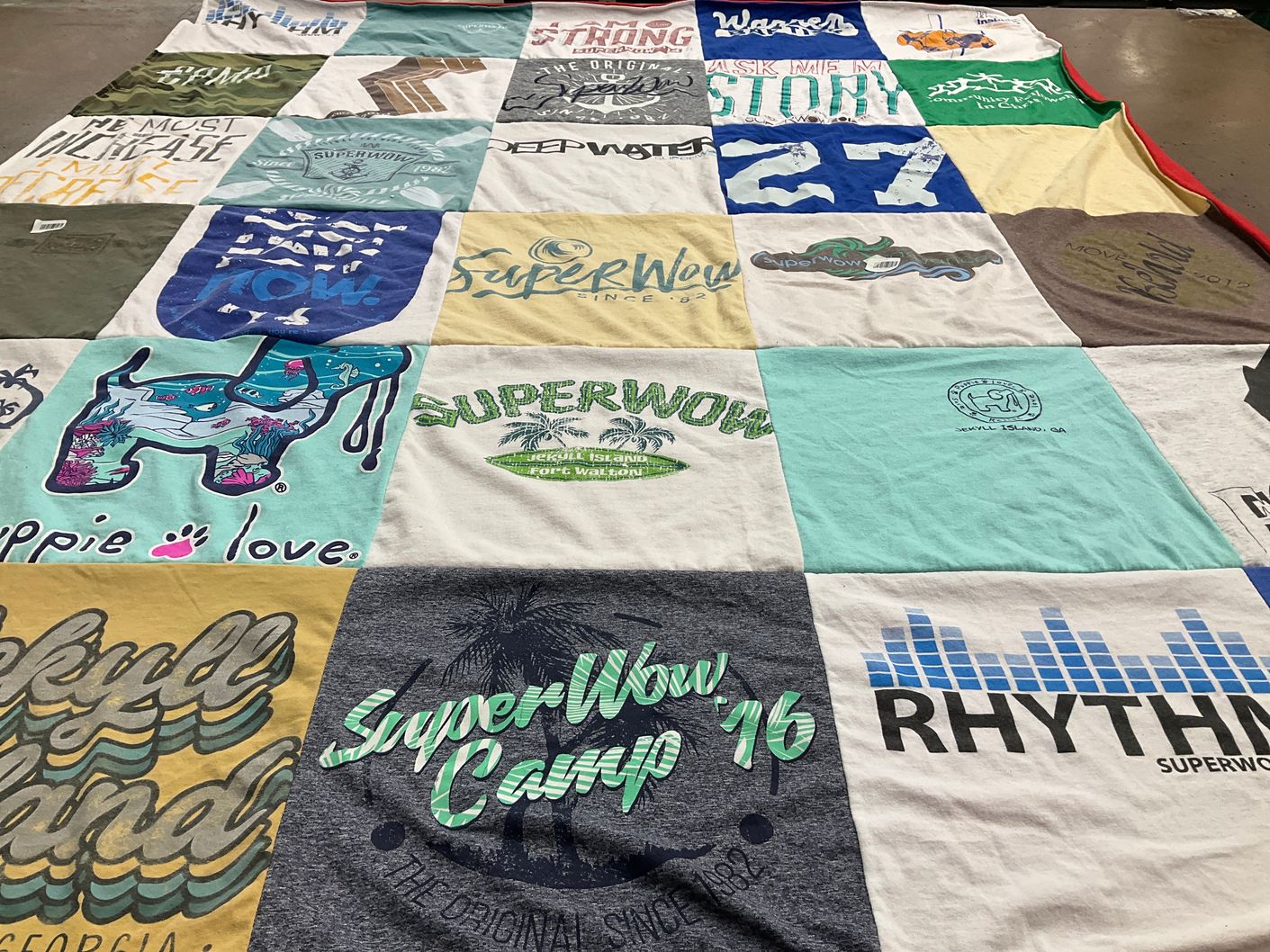 T-shirt quilt with camping, outdoor activities themes by Lori from TN