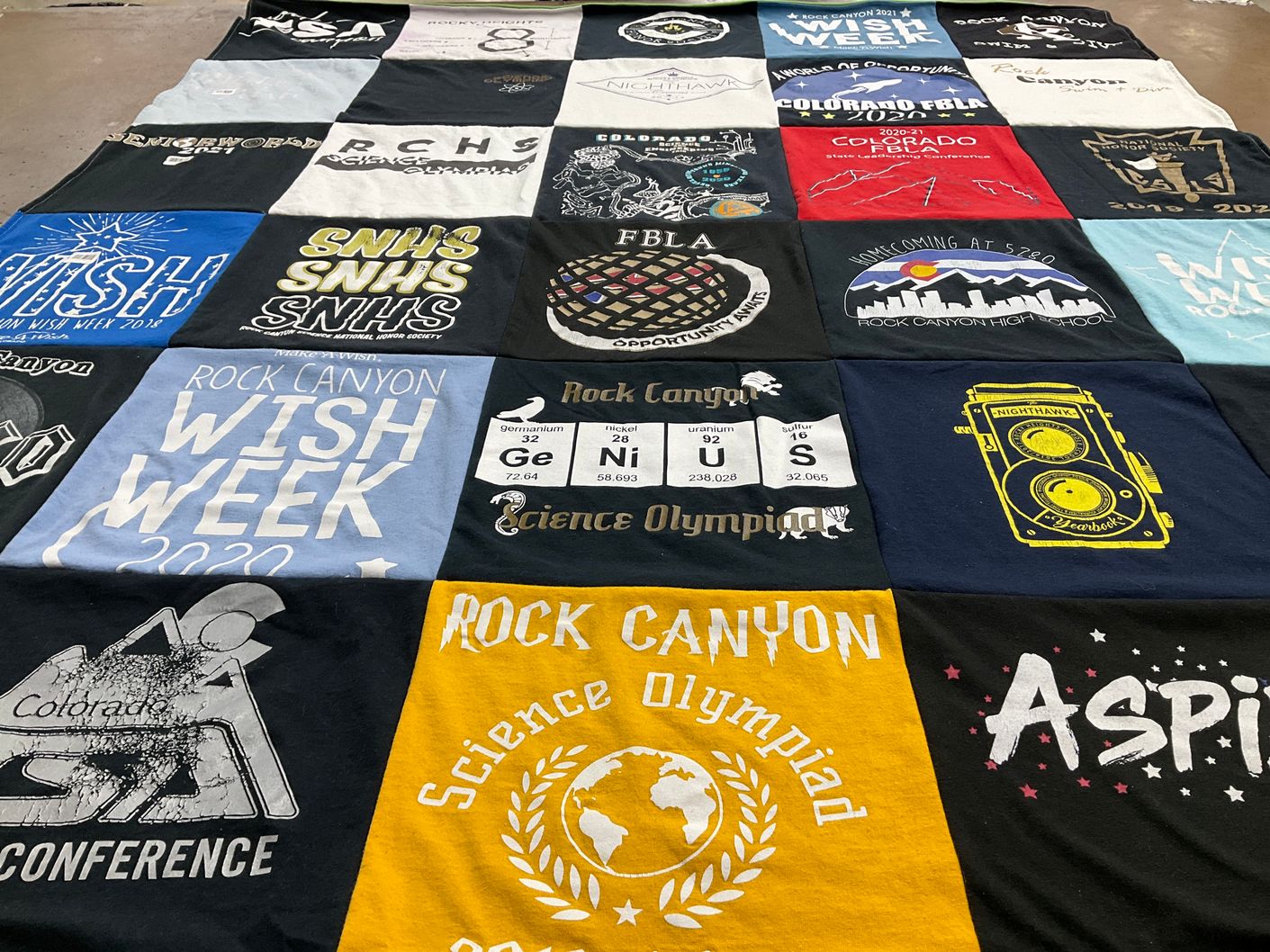 T-shirt quilt from rock canyon high school by Srishti from CO