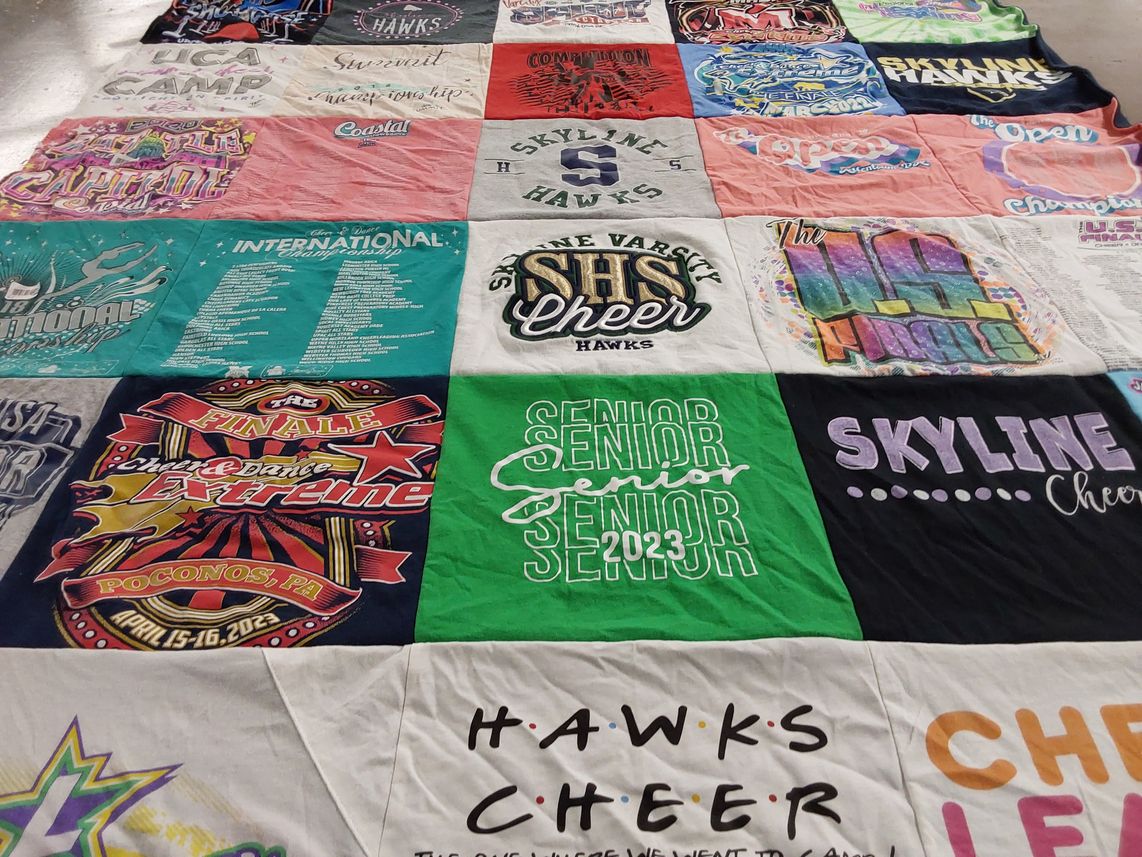 T-shirt quilt featuring skyline high school cheer team by Kraus from VA