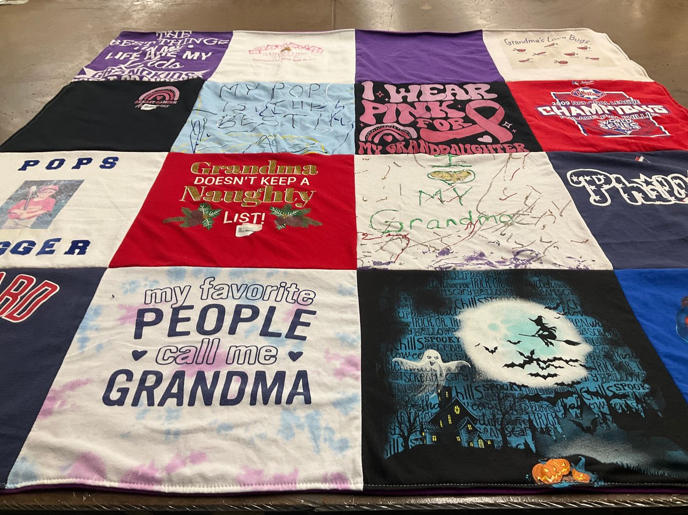 T-shirt quilt with family, grandparenting themes by Pamela from NJ