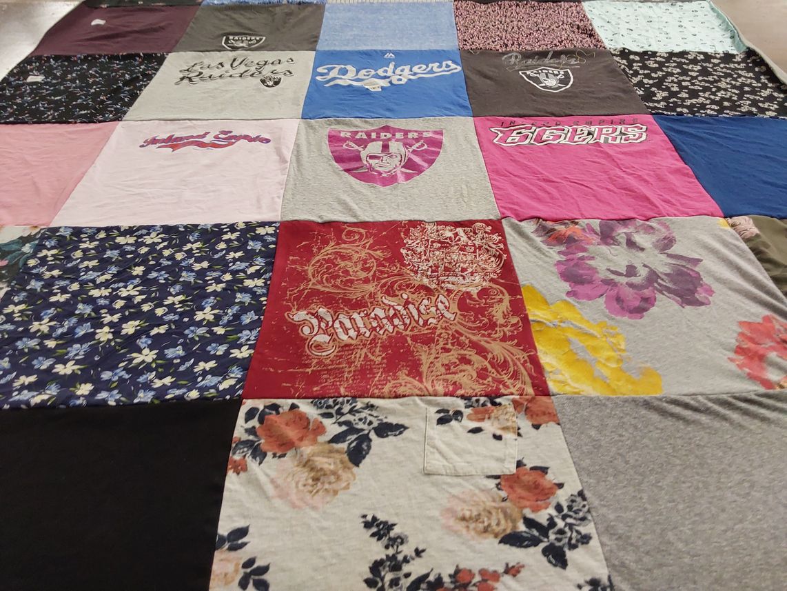 T-shirt quilt featuring los angeles dodgers, las vegas raiders by Elaine from CA