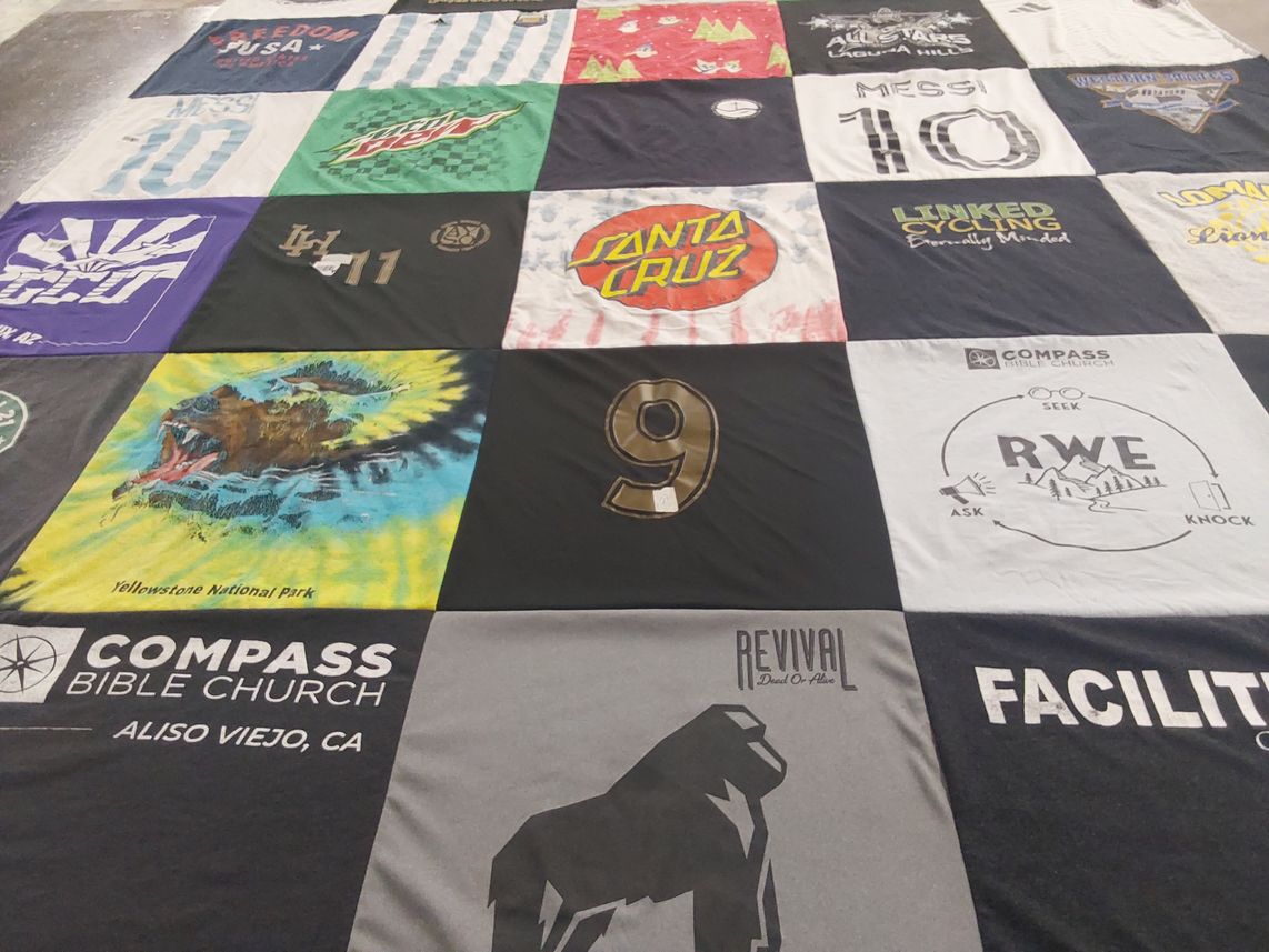 T-shirt quilt with cycling, outdoors themes by Camilla from CA