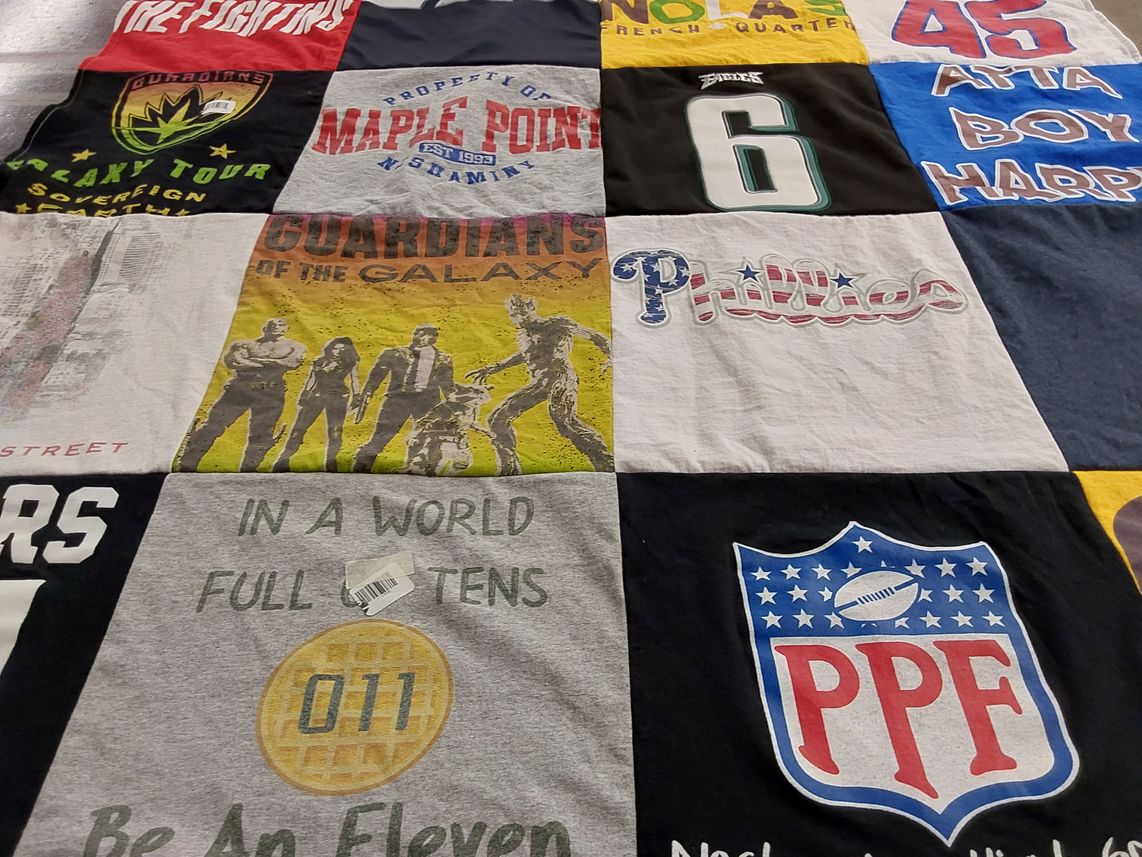 T-shirt quilt with comics, movies themes by Michael from PA