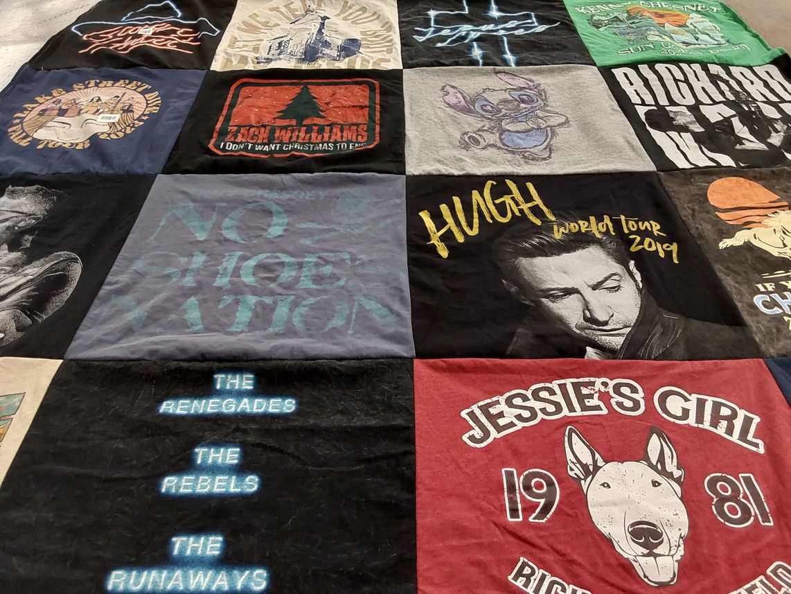 T-shirt quilt with music, concerts themes by Brandi from TN