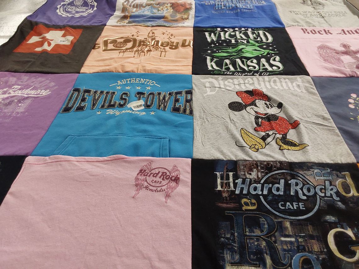 T-shirt quilt with travel, theme parks themes by Amanda from WY