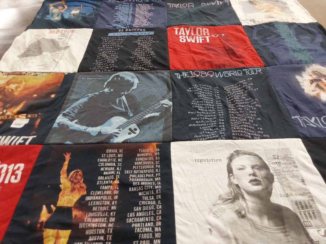 T-shirt quilt with music, concerts themes by Alexandra from FL