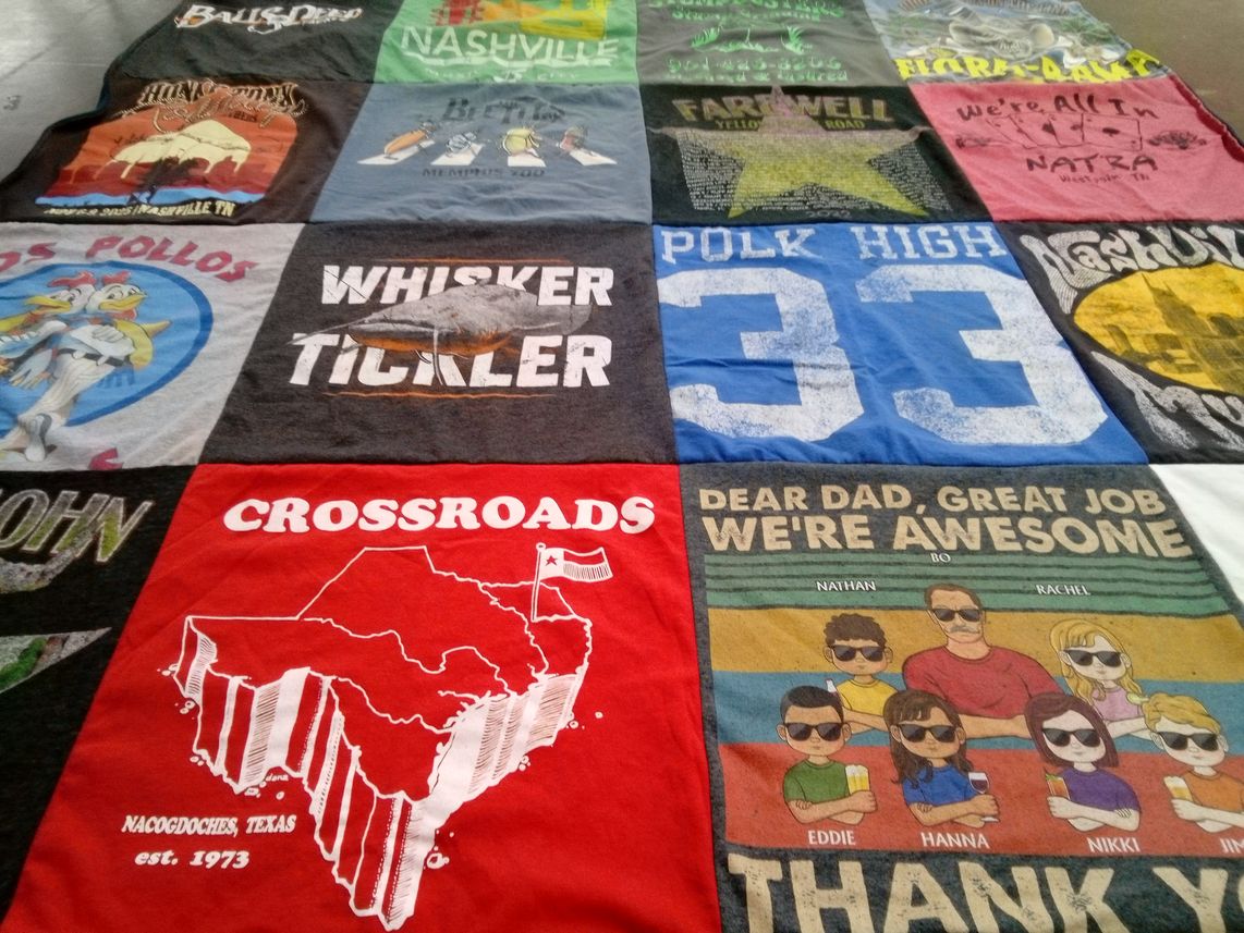 T-shirt quilt with music, family themes by janice from TN
